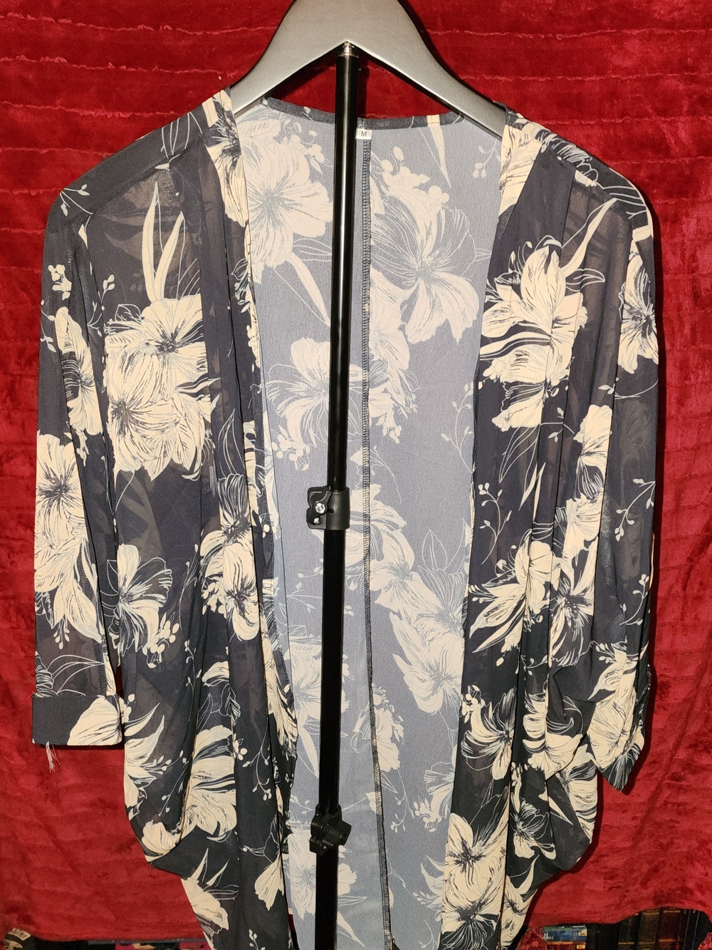 Floral Open-Front Women's Sweater Cardigan - Black & Cream